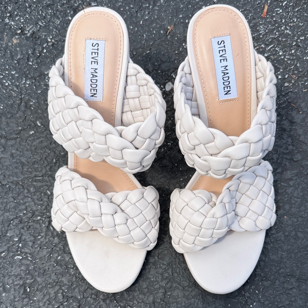 Steve Madden Cream Braided Double-Strap Slide Mules